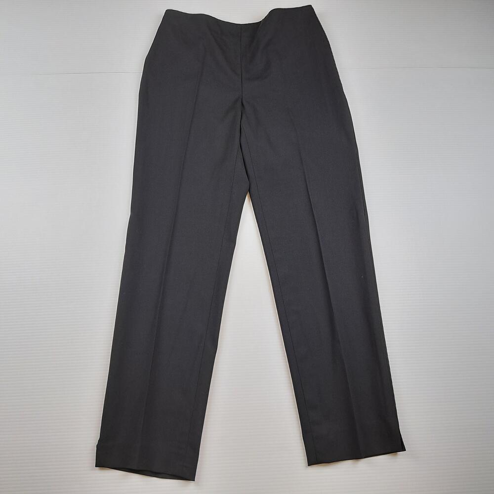 St John Caviar Pants Womens 2 Black Straight Dress Side Zip Slit Career Trousers